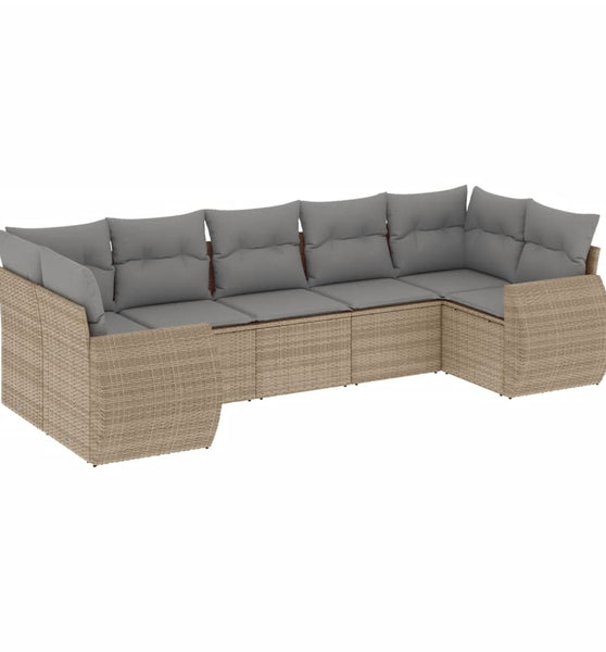 7-tlg. Garten-Sofagarnitur mit Kissen Beige Poly Rattan