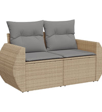 7-tlg. Garten-Sofagarnitur mit Kissen Beige Poly Rattan