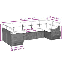 7-tlg. Garten-Sofagarnitur mit Kissen Hellgrau Poly Rattan