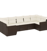 7-tlg. Garten-Sofagarnitur mit Kissen Braun Poly Rattan