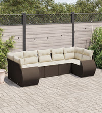 7-tlg. Garten-Sofagarnitur mit Kissen Braun Poly Rattan