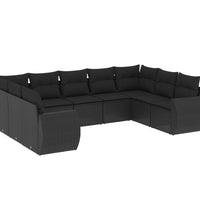 9-tlg. Garten-Sofagarnitur mit Kissen Schwarz Poly Rattan