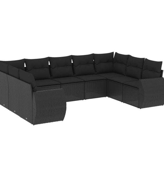 9-tlg. Garten-Sofagarnitur mit Kissen Schwarz Poly Rattan