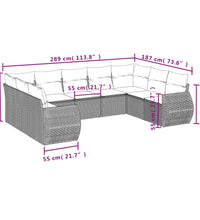 9-tlg. Garten-Sofagarnitur mit Kissen Schwarz Poly Rattan