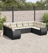 9-tlg. Garten-Sofagarnitur mit Kissen Schwarz Poly Rattan