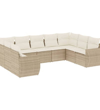 9-tlg. Garten-Sofagarnitur mit Kissen Beige Poly Rattan