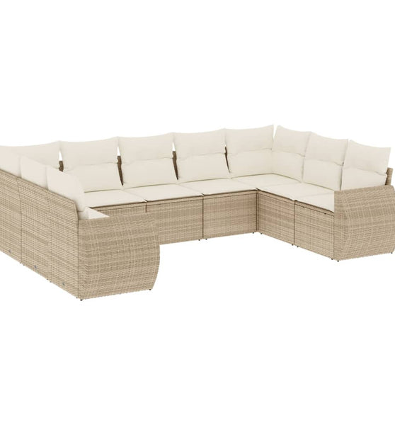 9-tlg. Garten-Sofagarnitur mit Kissen Beige Poly Rattan