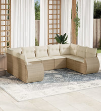 9-tlg. Garten-Sofagarnitur mit Kissen Beige Poly Rattan