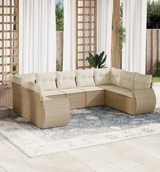 9-tlg. Garten-Sofagarnitur mit Kissen Beige Poly Rattan