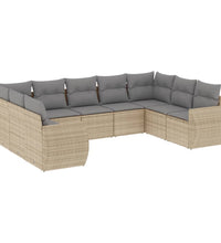 9-tlg. Garten-Sofagarnitur mit Kissen Beige Poly Rattan