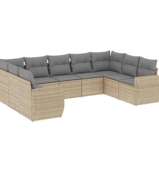 9-tlg. Garten-Sofagarnitur mit Kissen Beige Poly Rattan