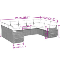 9-tlg. Garten-Sofagarnitur mit Kissen Grau Poly Rattan