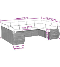 9-tlg. Garten-Sofagarnitur mit Kissen Hellgrau Poly Rattan