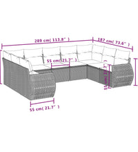 9-tlg. Garten-Sofagarnitur mit Kissen Braun Poly Rattan