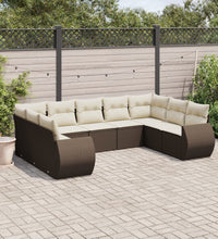 9-tlg. Garten-Sofagarnitur mit Kissen Braun Poly Rattan