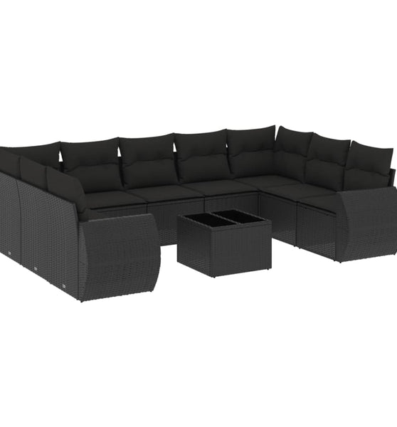 10-tlg. Garten-Sofagarnitur mit Kissen Schwarz Poly Rattan