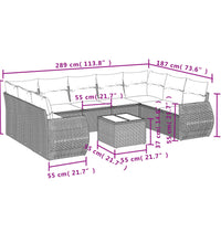 10-tlg. Garten-Sofagarnitur mit Kissen Schwarz Poly Rattan