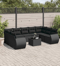 10-tlg. Garten-Sofagarnitur mit Kissen Schwarz Poly Rattan