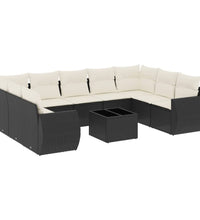 10-tlg. Garten-Sofagarnitur mit Kissen Schwarz Poly Rattan