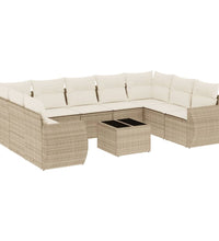 10-tlg. Garten-Sofagarnitur mit Kissen Beige Poly Rattan