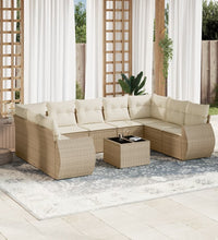 10-tlg. Garten-Sofagarnitur mit Kissen Beige Poly Rattan