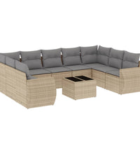 10-tlg. Garten-Sofagarnitur mit Kissen Beige Poly Rattan