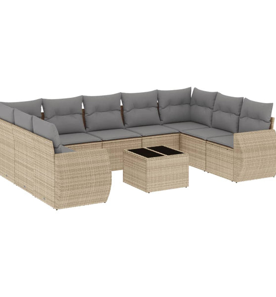 10-tlg. Garten-Sofagarnitur mit Kissen Beige Poly Rattan