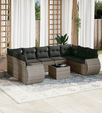 10-tlg. Garten-Sofagarnitur mit Kissen Grau Poly Rattan