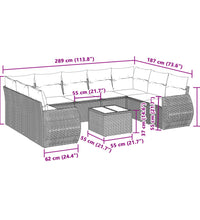 10-tlg. Garten-Sofagarnitur mit Kissen Hellgrau Poly Rattan