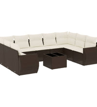 10-tlg. Garten-Sofagarnitur mit Kissen Braun Poly Rattan