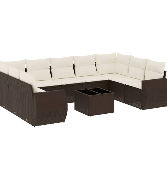 10-tlg. Garten-Sofagarnitur mit Kissen Braun Poly Rattan