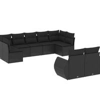 9-tlg. Garten-Sofagarnitur mit Kissen Schwarz Poly Rattan