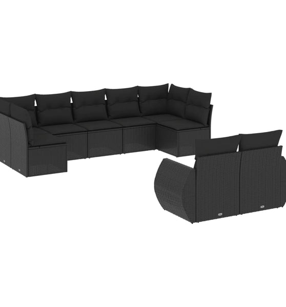 9-tlg. Garten-Sofagarnitur mit Kissen Schwarz Poly Rattan