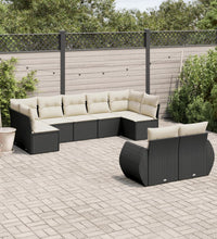 9-tlg. Garten-Sofagarnitur mit Kissen Schwarz Poly Rattan