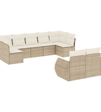 9-tlg. Garten-Sofagarnitur mit Kissen Beige Poly Rattan