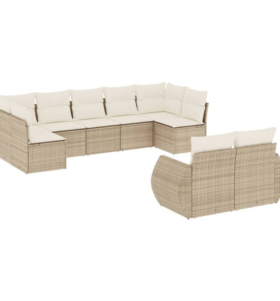 9-tlg. Garten-Sofagarnitur mit Kissen Beige Poly Rattan