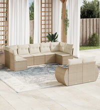 9-tlg. Garten-Sofagarnitur mit Kissen Beige Poly Rattan