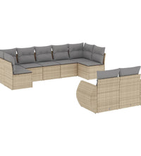 9-tlg. Garten-Sofagarnitur mit Kissen Beige Poly Rattan