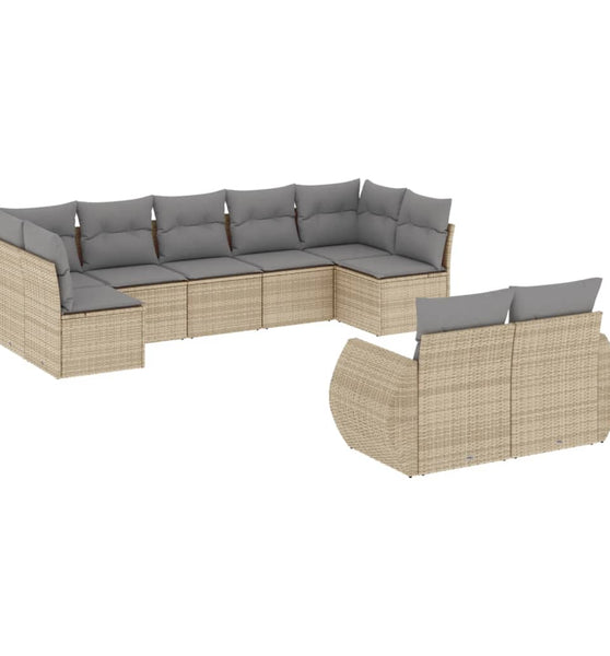 9-tlg. Garten-Sofagarnitur mit Kissen Beige Poly Rattan