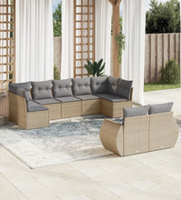 9-tlg. Garten-Sofagarnitur mit Kissen Beige Poly Rattan