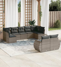 9-tlg. Garten-Sofagarnitur mit Kissen Grau Poly Rattan