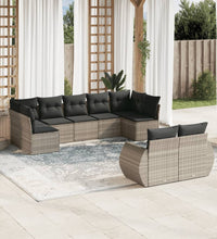 9-tlg. Garten-Sofagarnitur mit Kissen Hellgrau Poly Rattan