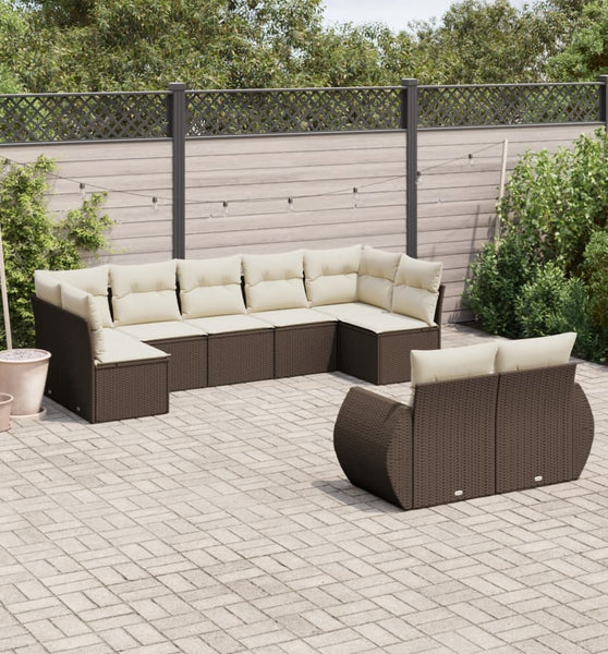 9-tlg. Garten-Sofagarnitur mit Kissen Braun Poly Rattan