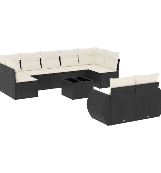 10-tlg. Garten-Sofagarnitur mit Kissen Schwarz Poly Rattan