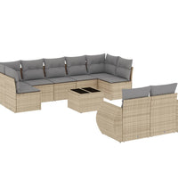 10-tlg. Garten-Sofagarnitur mit Kissen Beige Poly Rattan