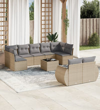 10-tlg. Garten-Sofagarnitur mit Kissen Beige Poly Rattan