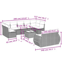 10-tlg. Garten-Sofagarnitur mit Kissen Grau Poly Rattan