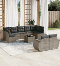 10-tlg. Garten-Sofagarnitur mit Kissen Grau Poly Rattan