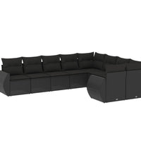 9-tlg. Garten-Sofagarnitur mit Kissen Schwarz Poly Rattan
