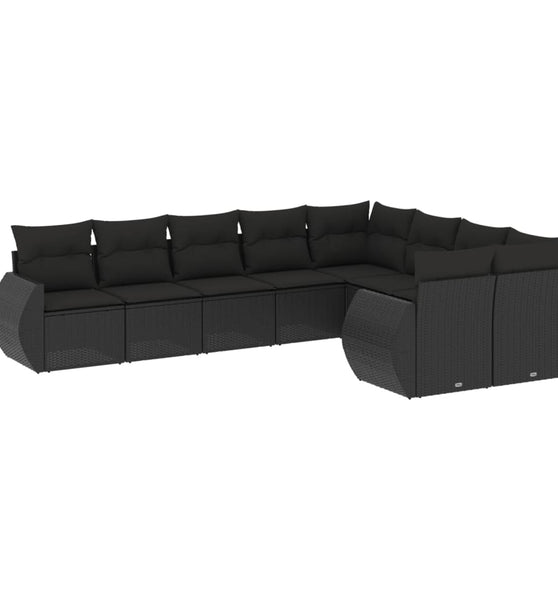 9-tlg. Garten-Sofagarnitur mit Kissen Schwarz Poly Rattan